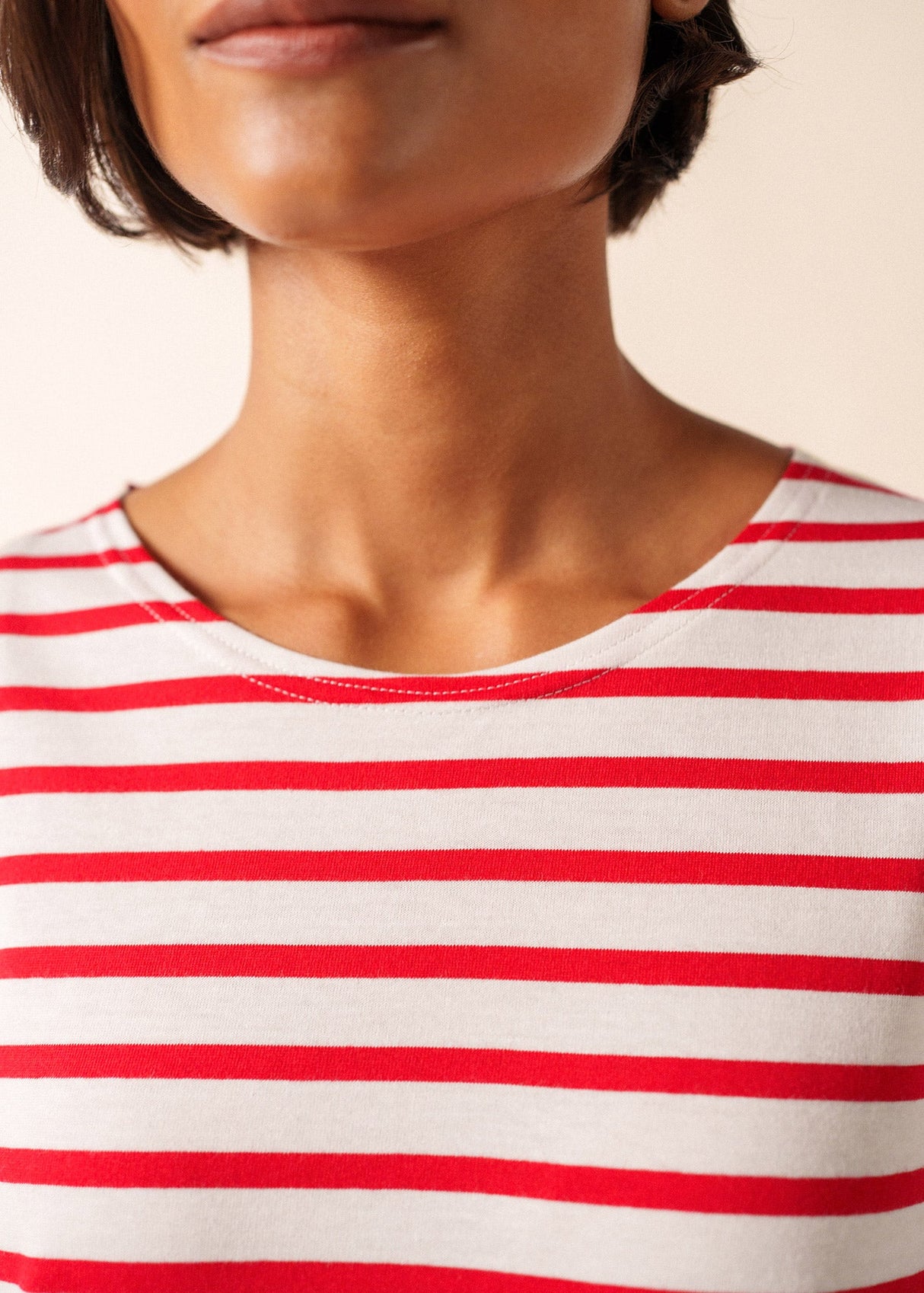 Saint James MINQUIDAME - Breton Striped Shirt with Long Sleeve | Soft Cotton | Women Fit (WHITE / RED)