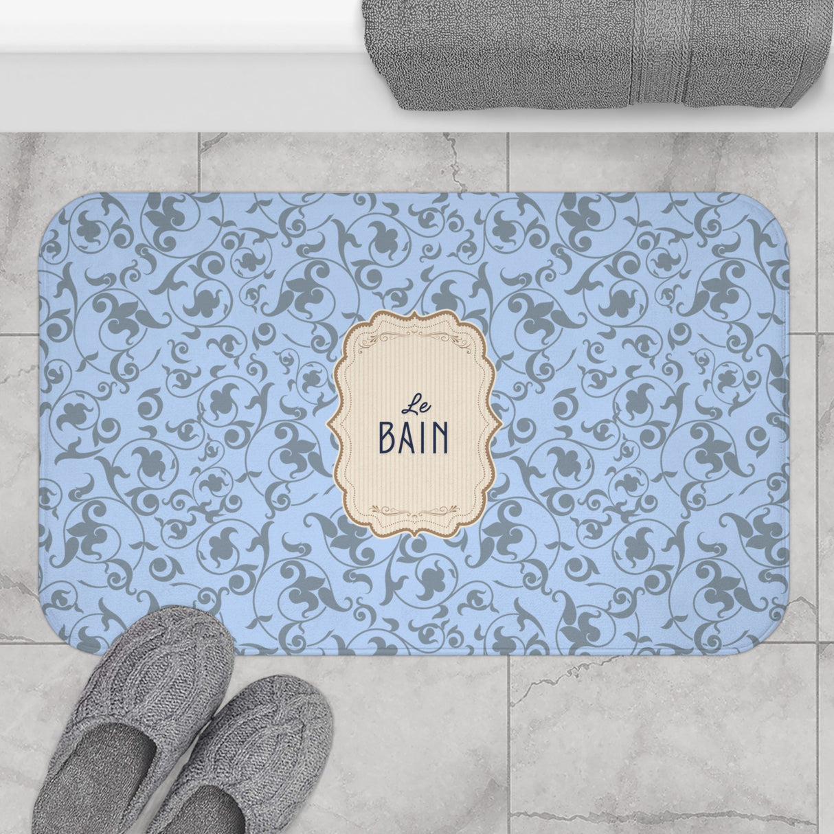Le Bain French Blue Floral Bath Mat