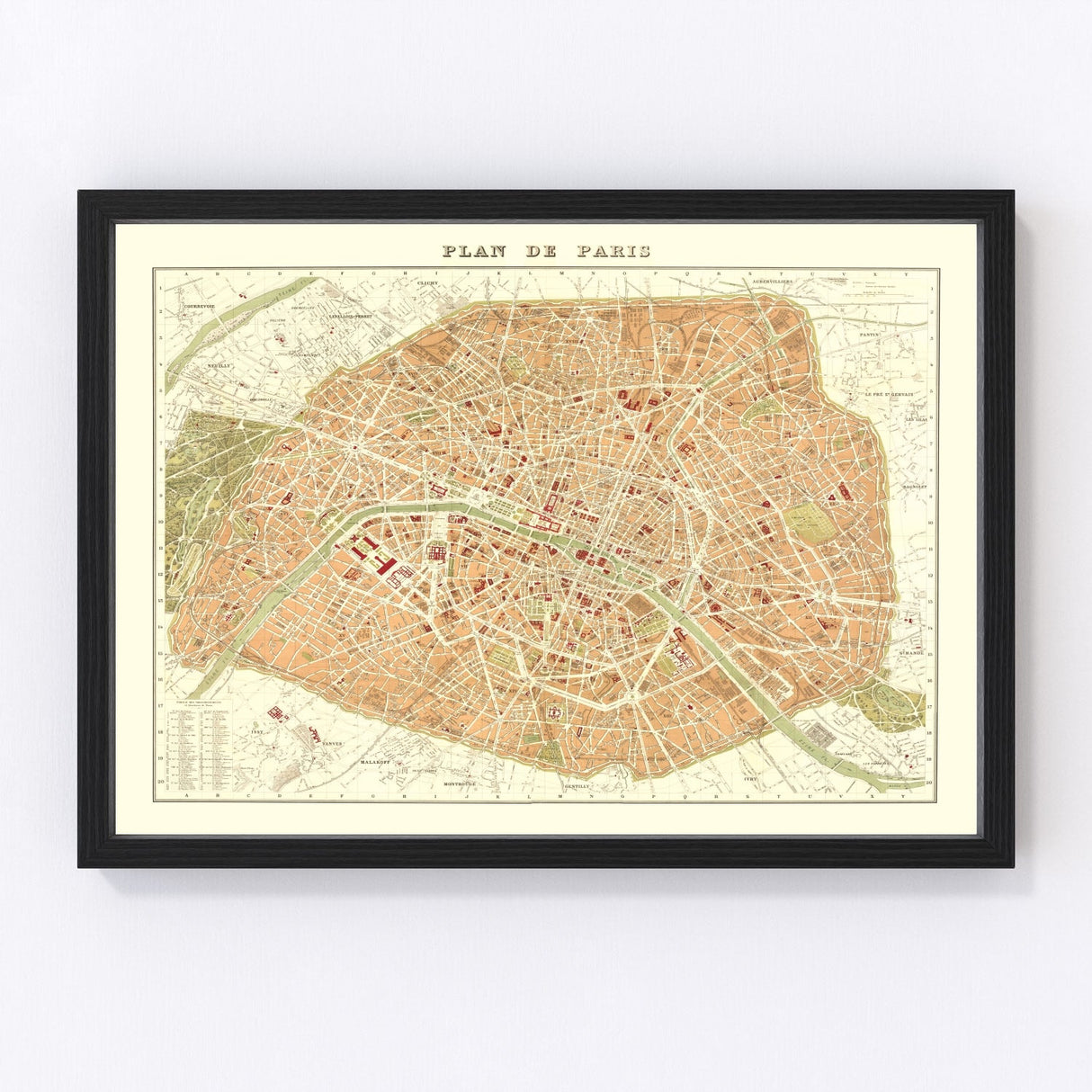 Vintage Map of Paris, France 1893