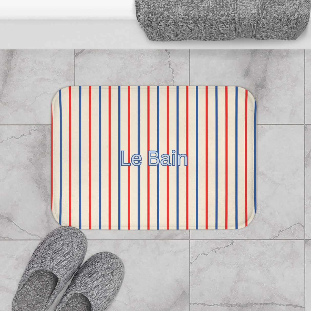 Le Bain Tricolor Striped Bath Mat, Crean