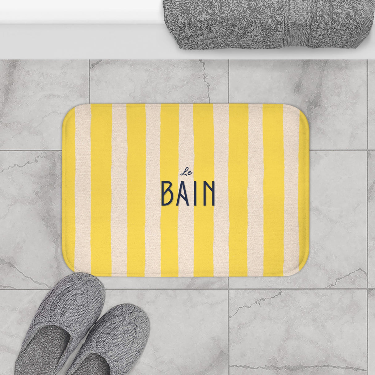 Le Bain Yellow Stripe Bath Mat — French Bathroom Floor Rug