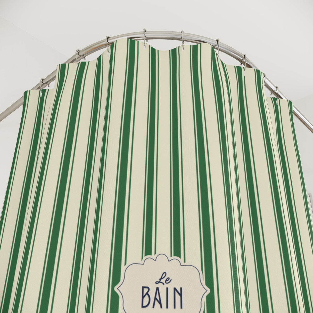 Le Bain Green Striped Shower Curtain | Vintage French Bathroom