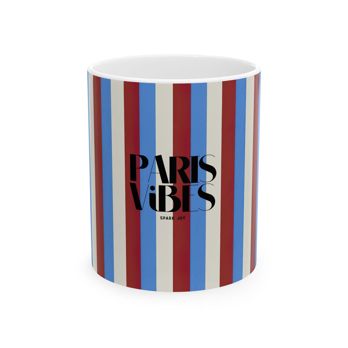 Paris Vibes Spark Joy Striped Ceramic Mug (11oz & 15oz)