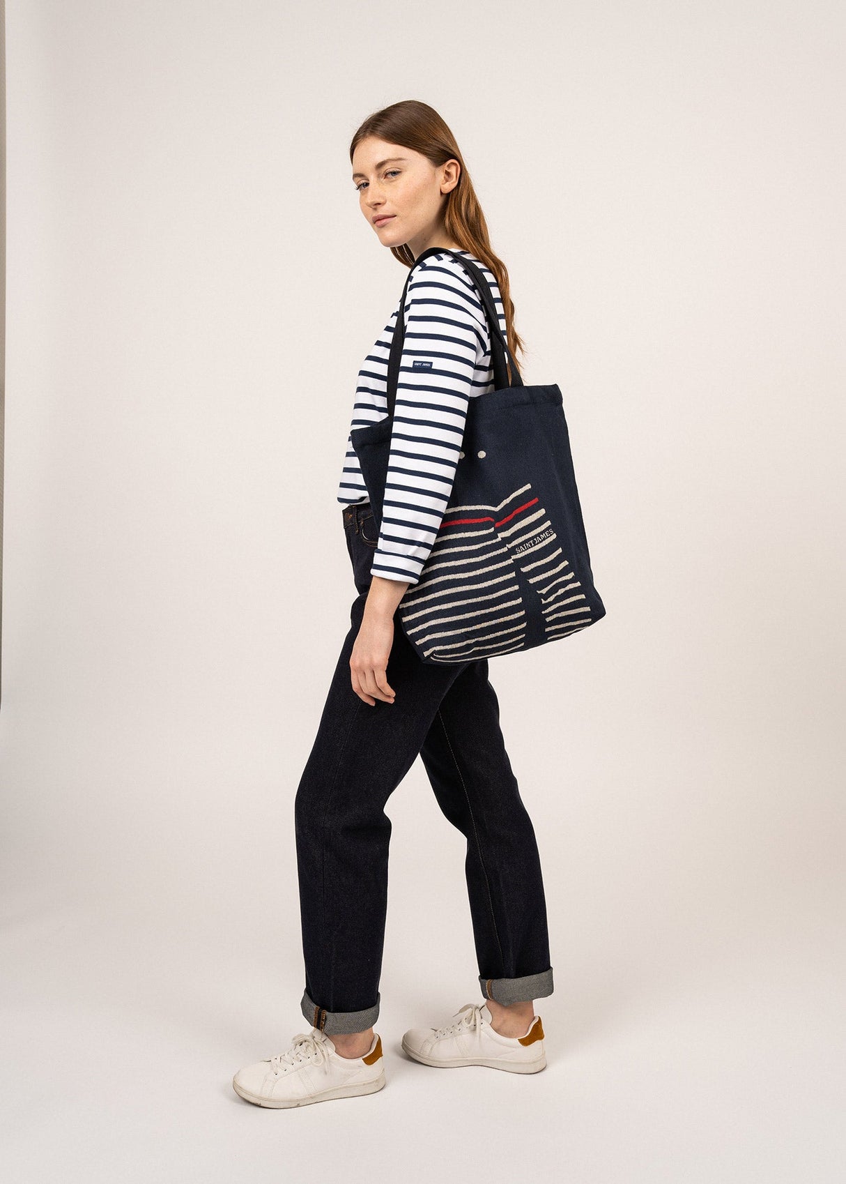 Saint James STRIPED TOTE BAG - Tote Bag in Recycled Cotton (NAVY / ECRU)