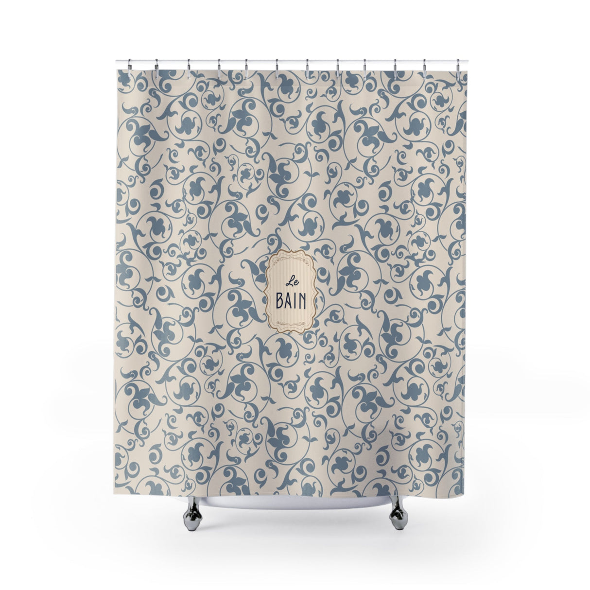 French 'Le Bain' Elegant Floral Shower Curtain | Neutral Beige Vintage Bath