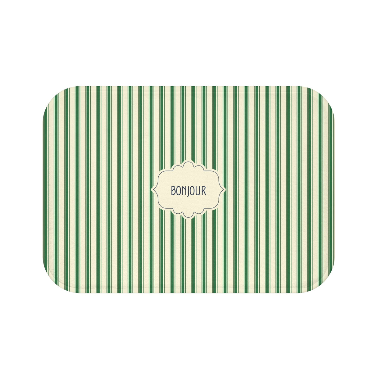 Bonjour GREEN Stripe Bath Mat — Vintage French Bathroom Rug