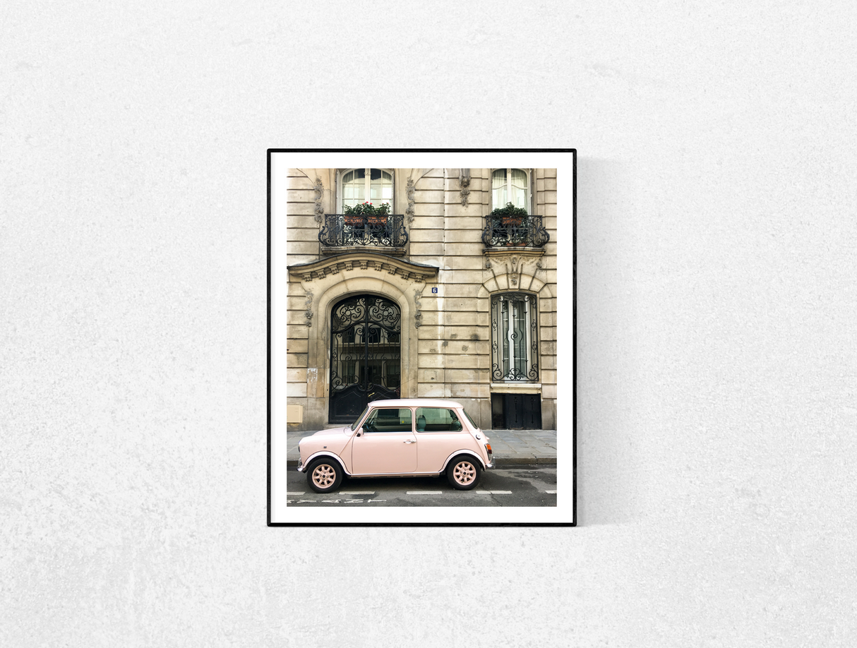 Pink Car on The Streets of Paris