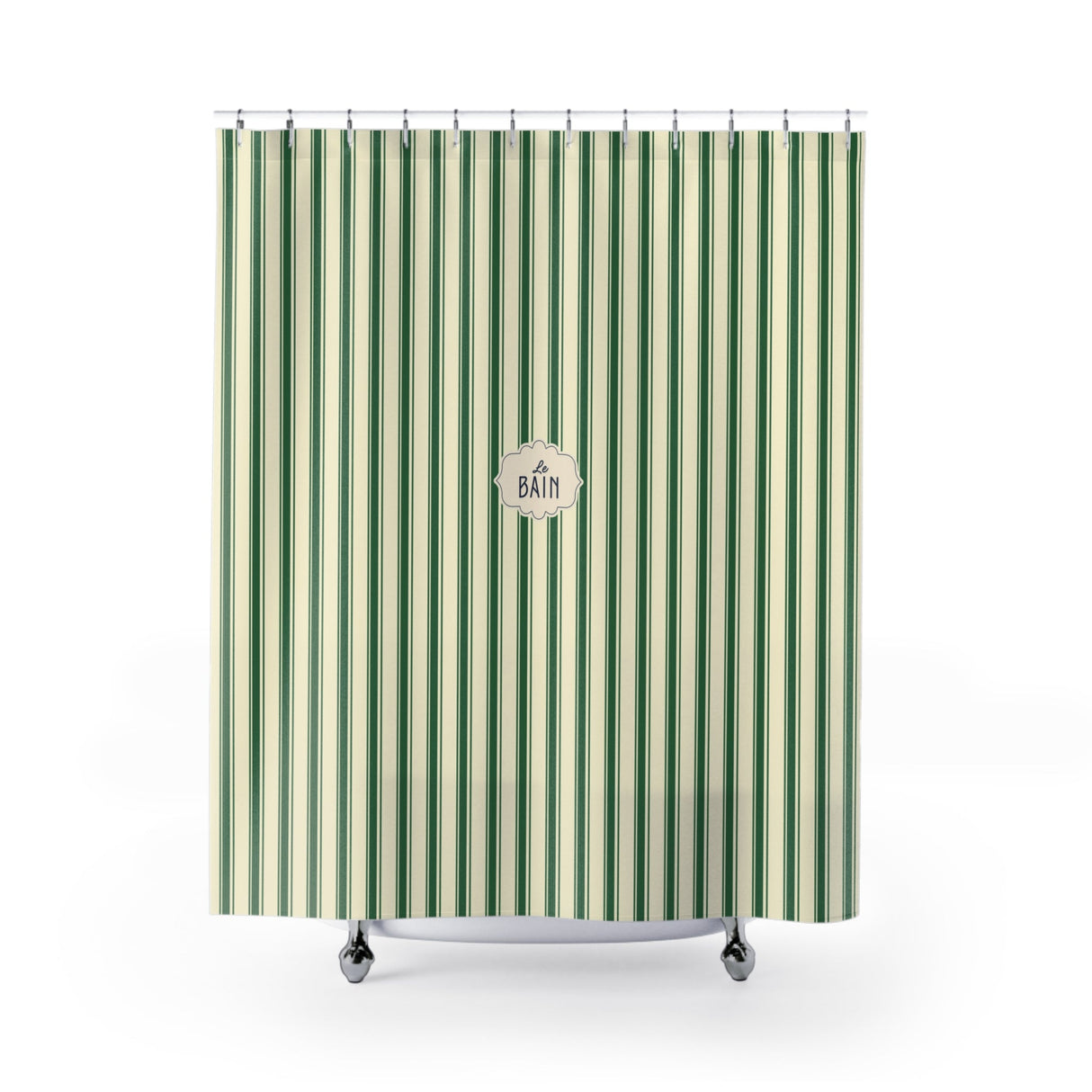 Le Bain Green Striped Shower Curtain | Vintage French Bathroom