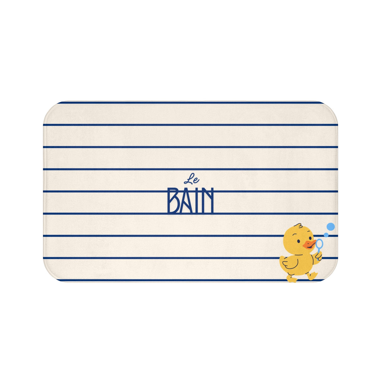 Rubber Duck Bath Mat – Cute 'Le Bain' Striped Bathroom Rug for Kids & Nursery