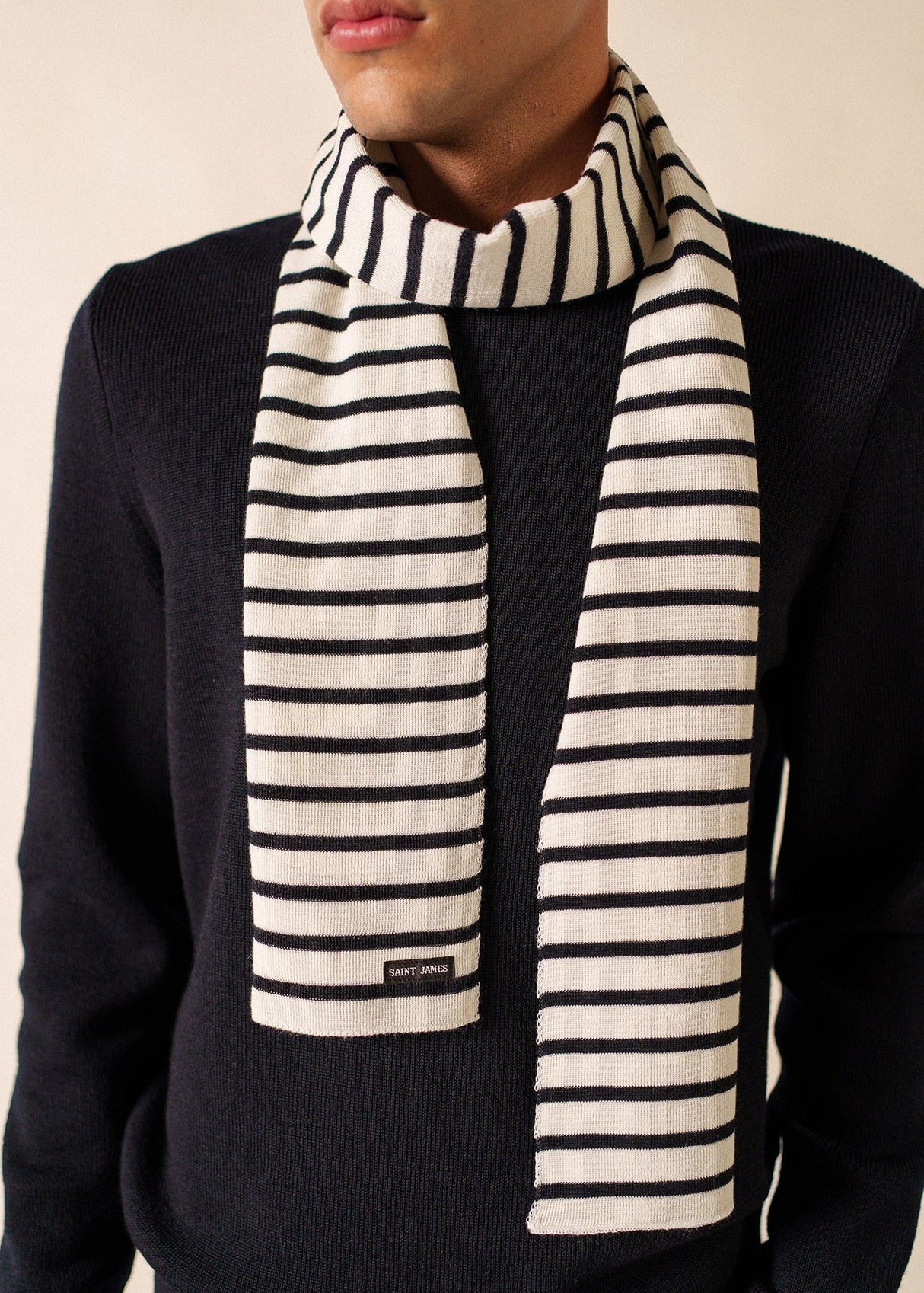 Saint James DUGUAY - Striped Scarf in Comfortable Wool Blend (IVORY / NAVY)