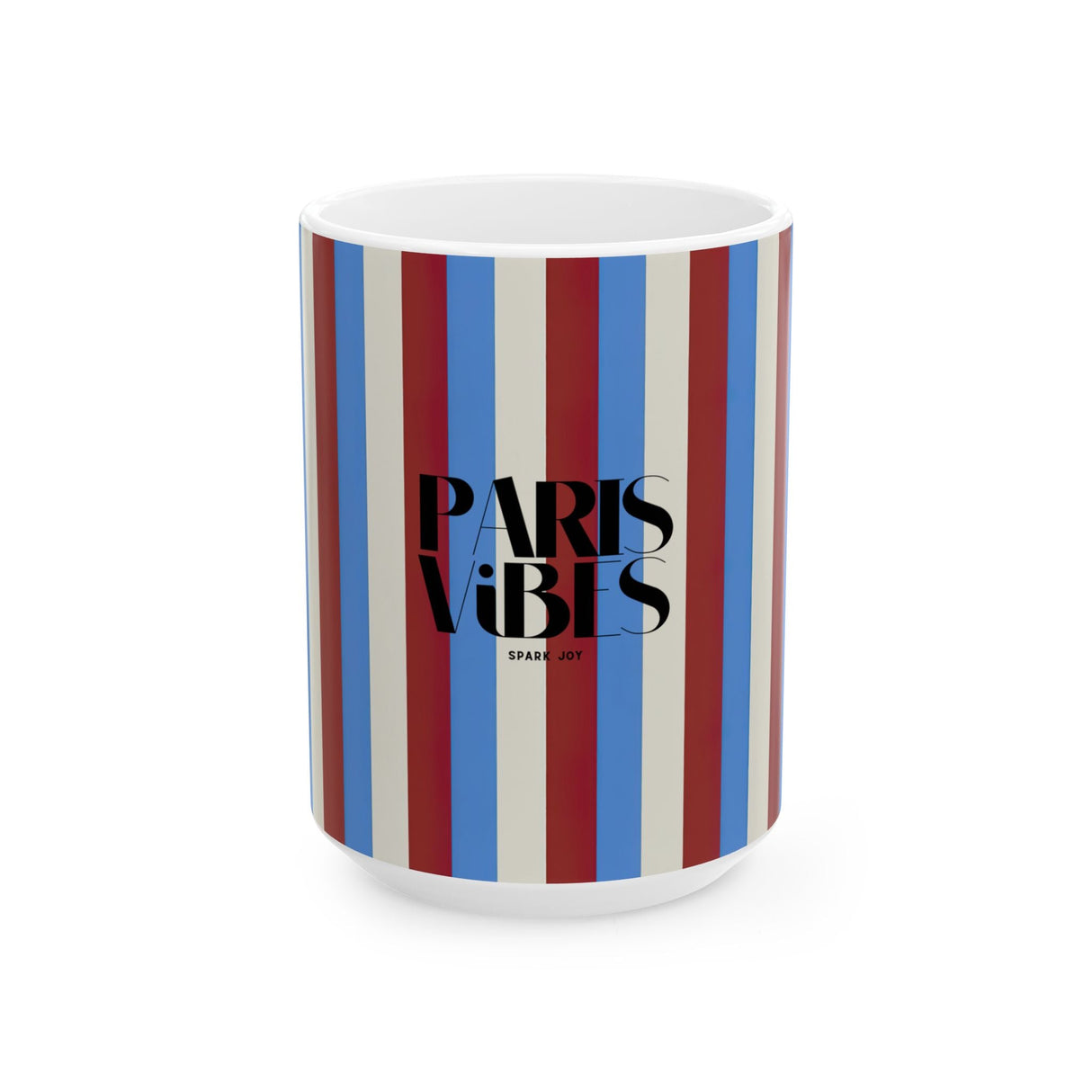 Paris Vibes Spark Joy Striped Ceramic Mug (11oz & 15oz)