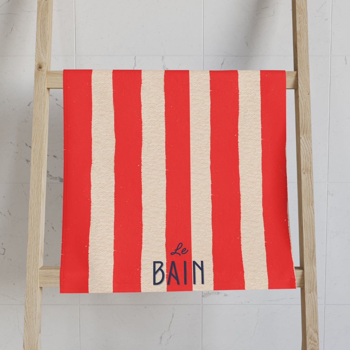Le Bain Coral Red Striped Hand Towel