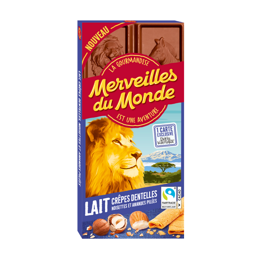 Merveilles du Monde Milk chocolate with crispy crepes, hazelnuts and almonds