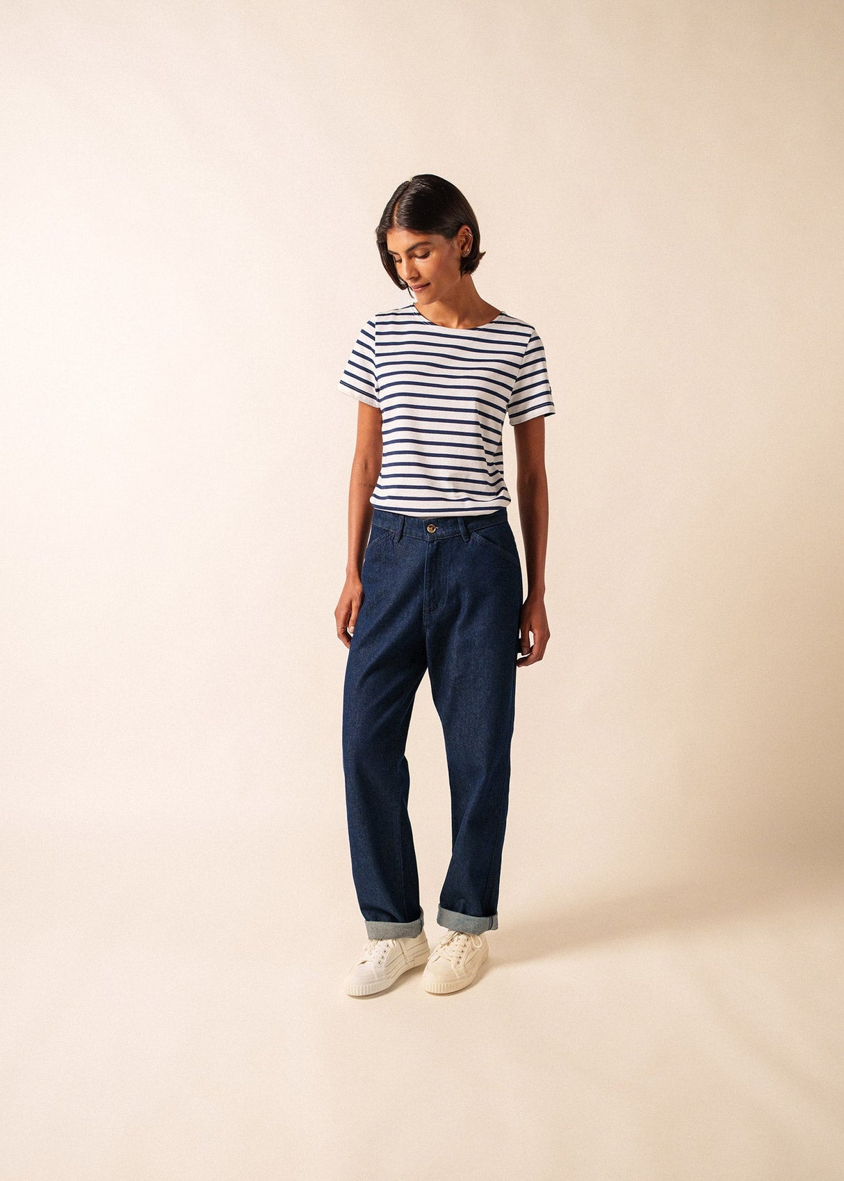Saint James ETRILLE II - Nautical Stripe Tee with Short Sleeves | Soft Cotton | Women Fit (WHITE / NAVY)