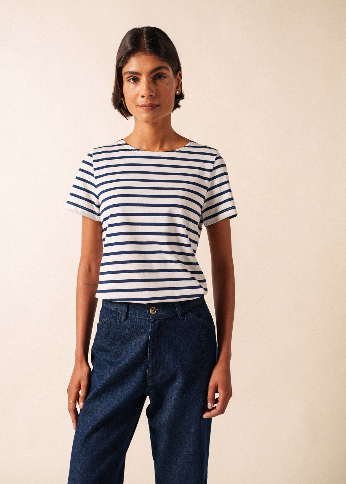 Saint James ETRILLE II - Nautical Stripe Tee with Short Sleeves | Soft Cotton | Women Fit (WHITE / NAVY)