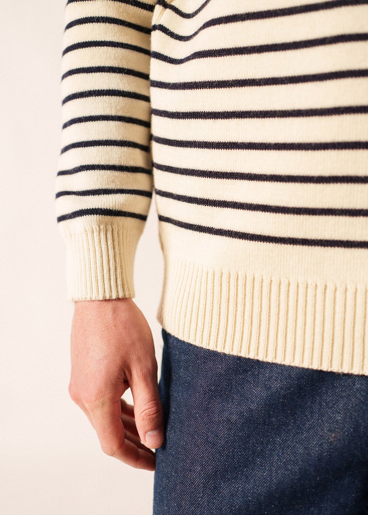 Saint James BINIC - Authentic Striped Fisherman Sweater With Shoulder Buttons in Wool | Loose Fit (ECRU / NAVY)