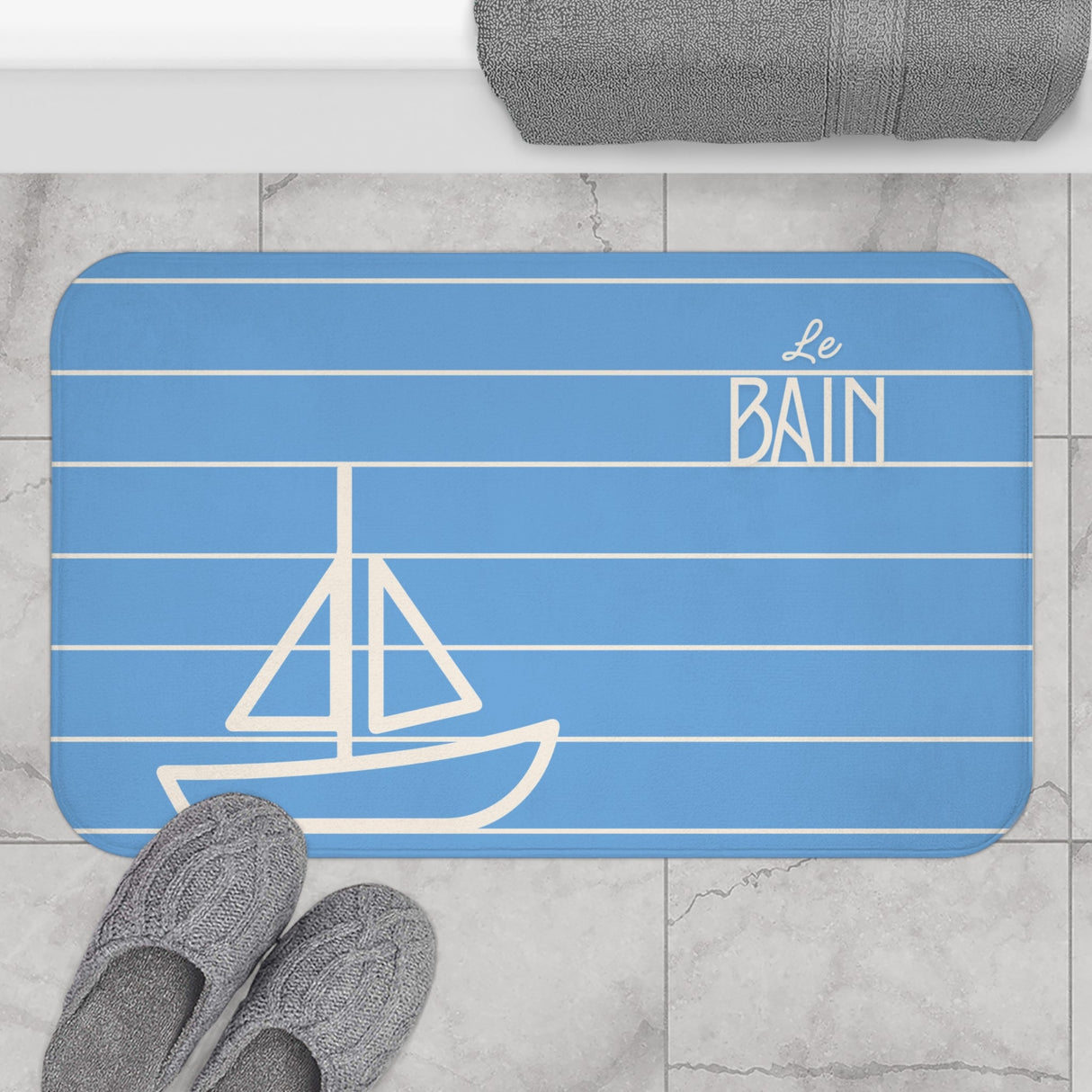 Nautical Baby Blue “Le Bain” Bath Mat