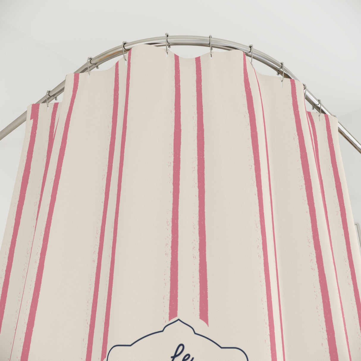 Shower Curtain — Pink Striped French 'Le Bain' Bathroom Decor