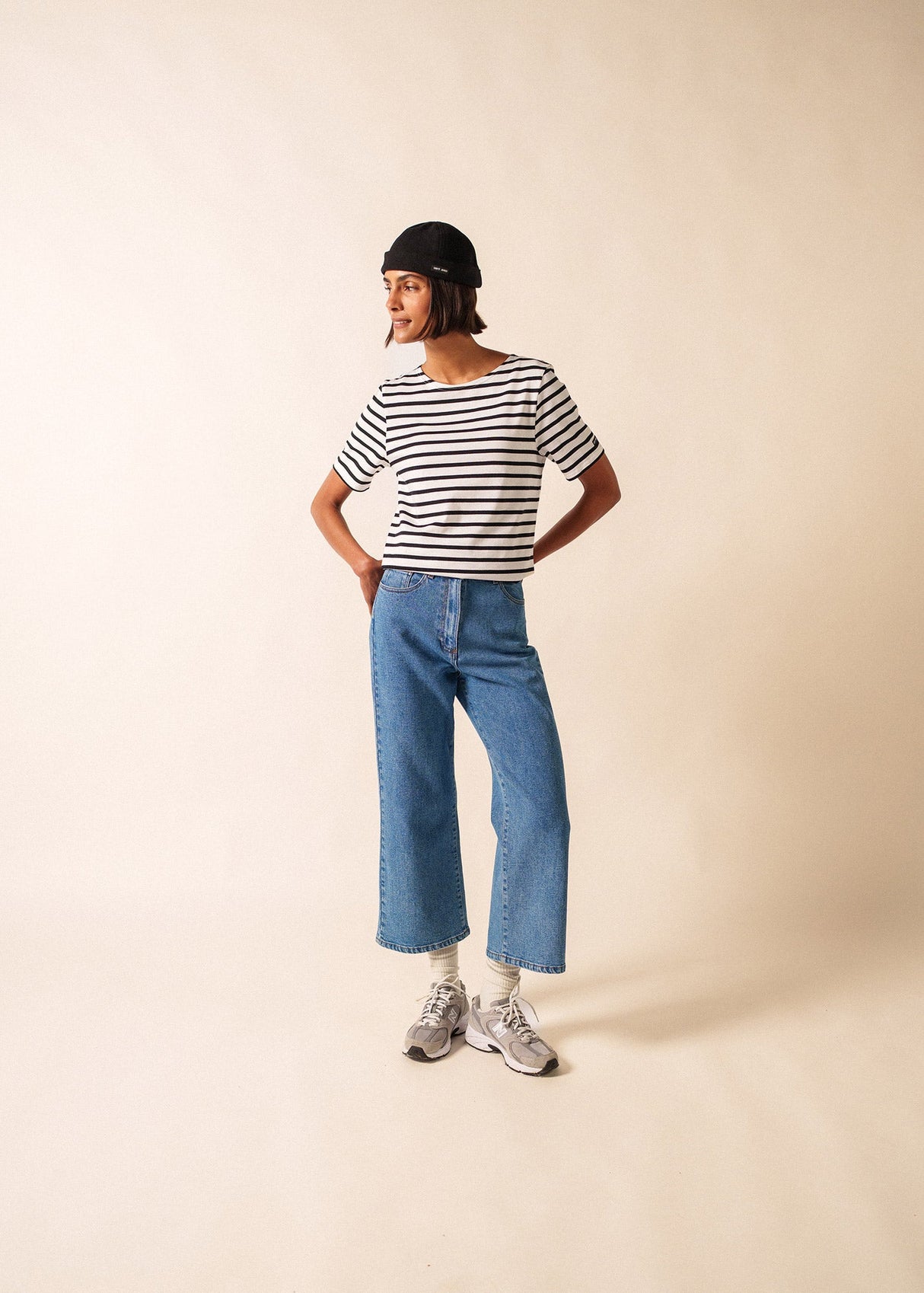 LEVANT MODERN - Breton Stripe Short Sleeve Shirt | Soft Cotton | Unisex Fit (WHITE / BLACK)