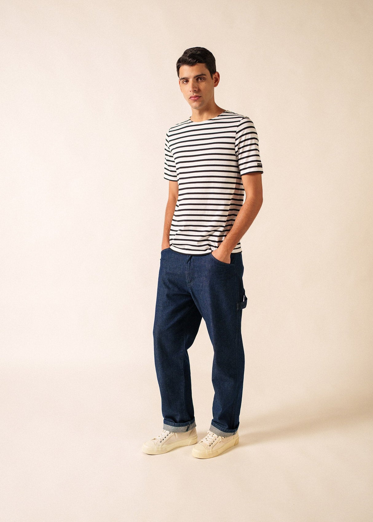 LEVANT MODERN - Breton Stripe Short Sleeve Shirt | Soft Cotton | Unisex Fit (WHITE / BLACK)