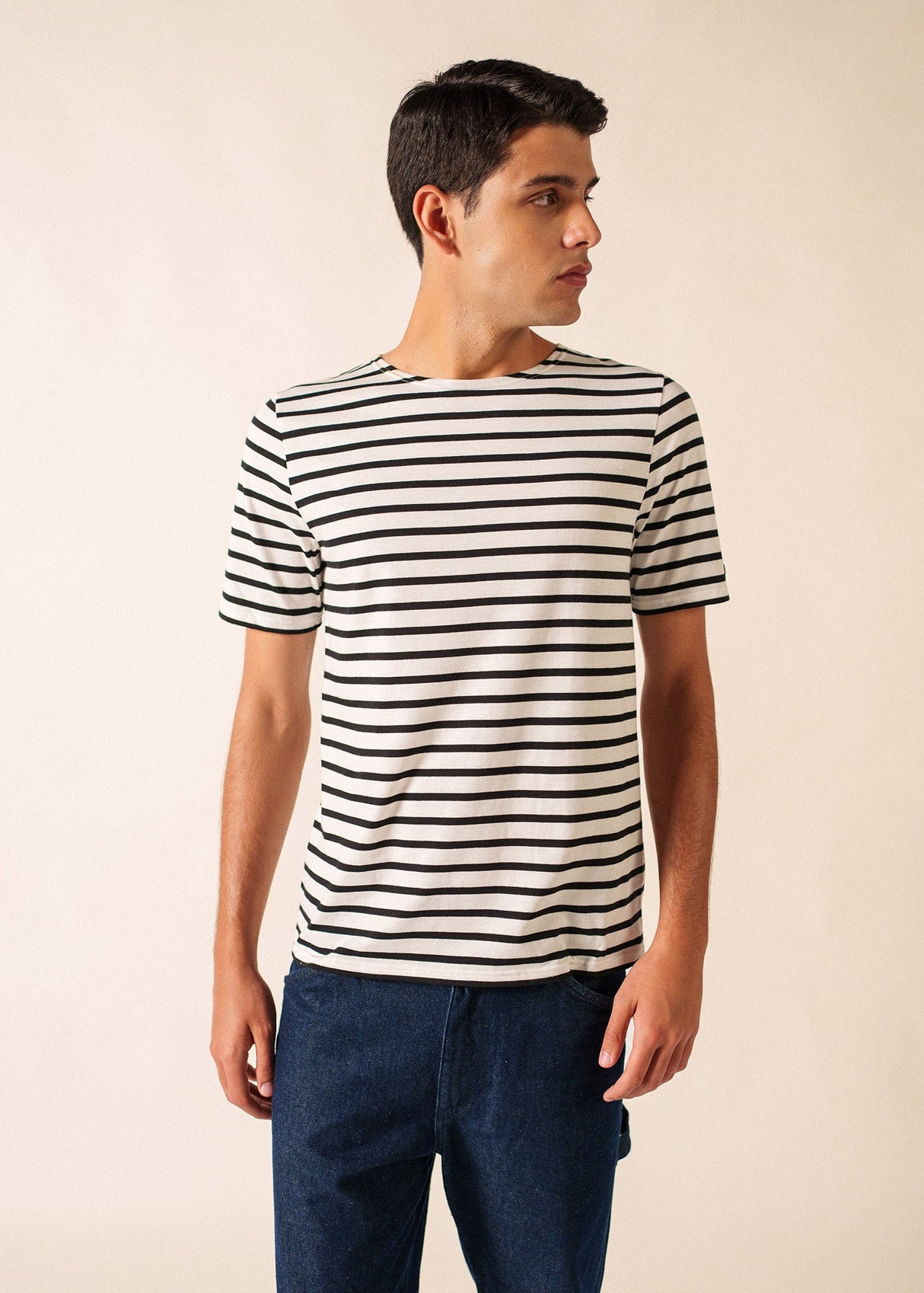 LEVANT MODERN - Breton Stripe Short Sleeve Shirt | Soft Cotton | Unisex Fit (WHITE / BLACK)