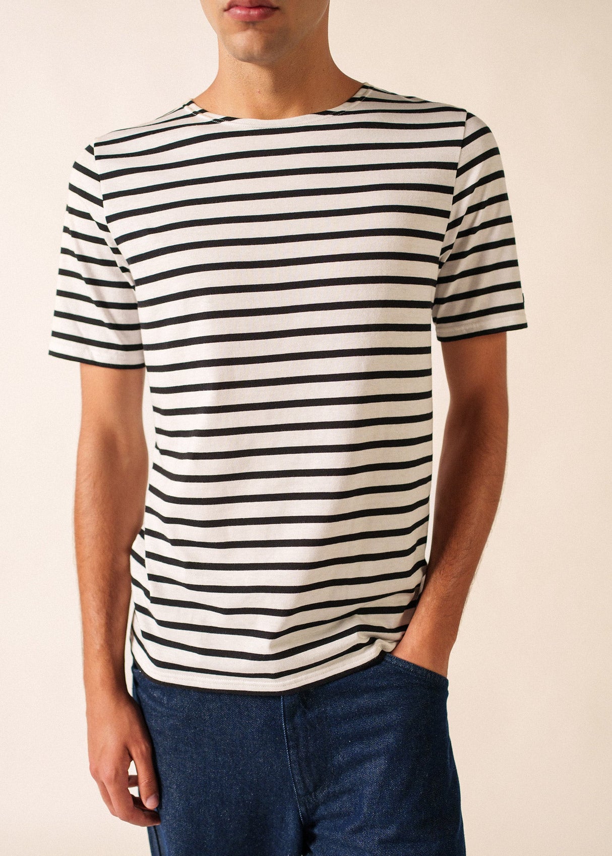 LEVANT MODERN - Breton Stripe Short Sleeve Shirt | Soft Cotton | Unisex Fit (WHITE / BLACK)