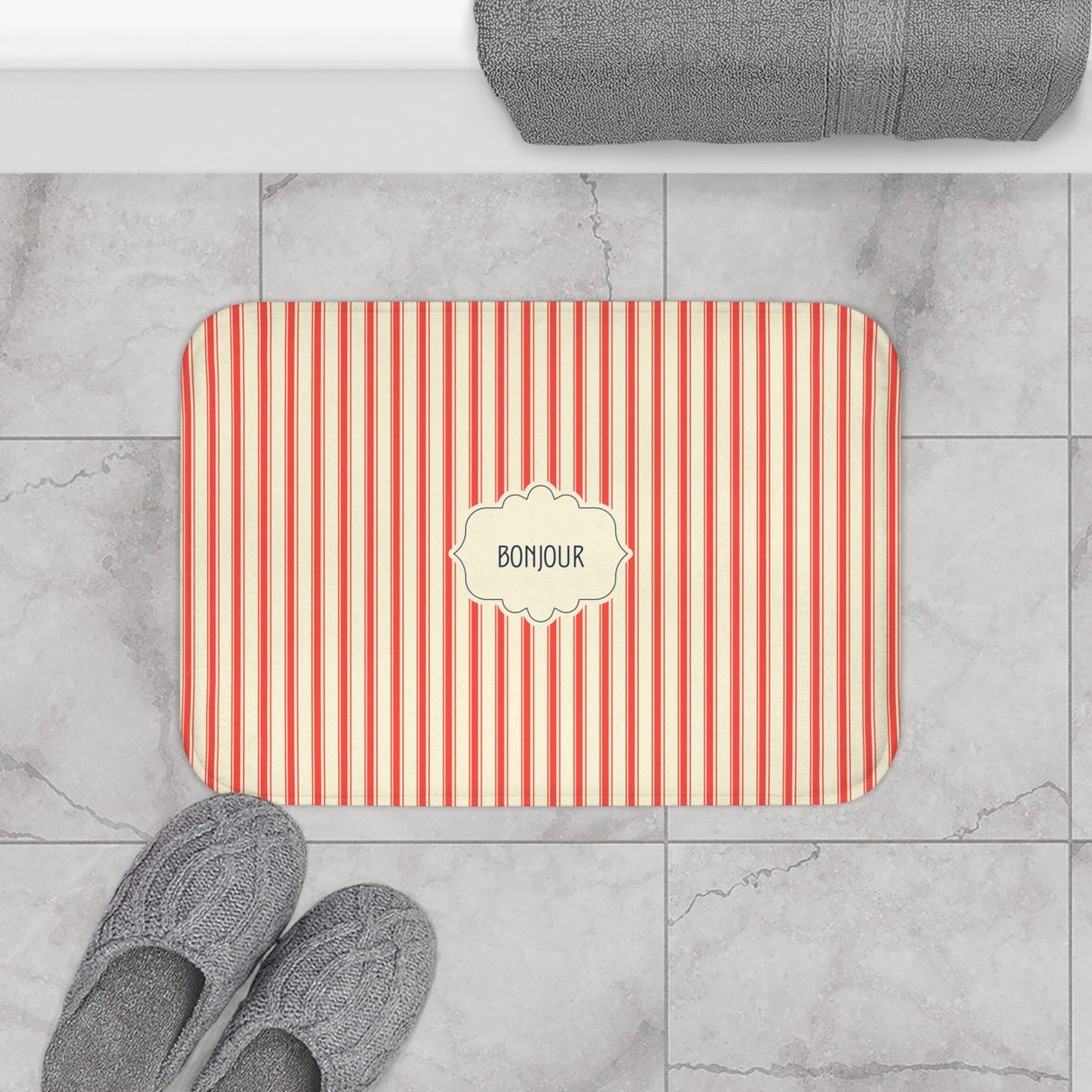 Bonjour Red Stripe Bath Mat