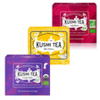 Three boxes of Kusmi Tea on a white background