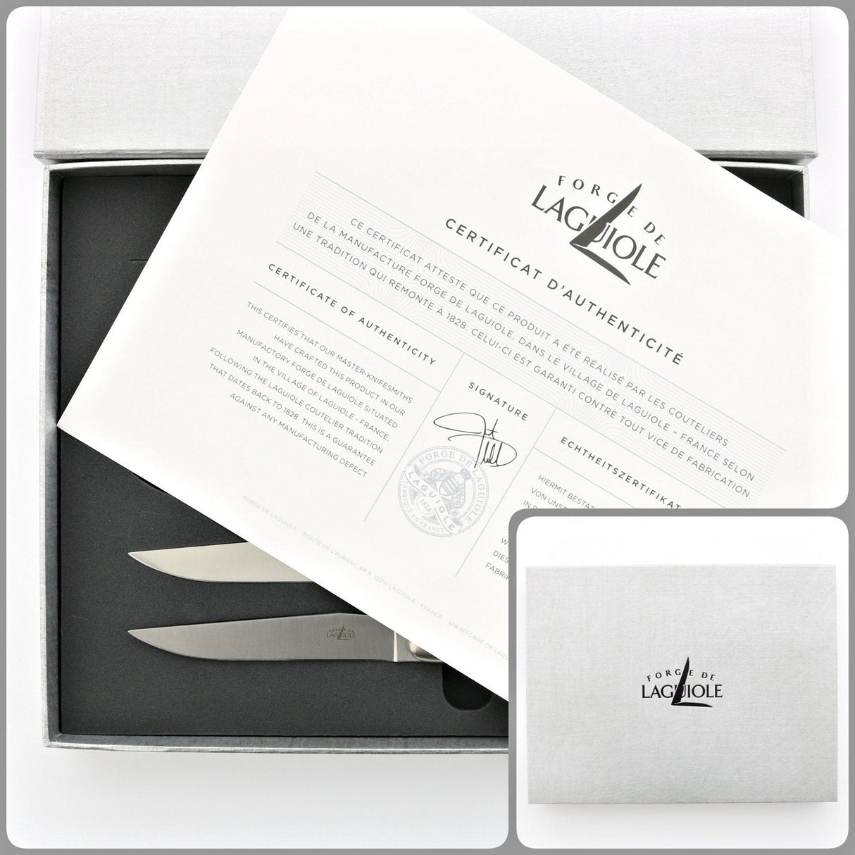 Forge de Laguiole 6 Piece Steak Knife Set Assorted Wood Handle Shiny Finish