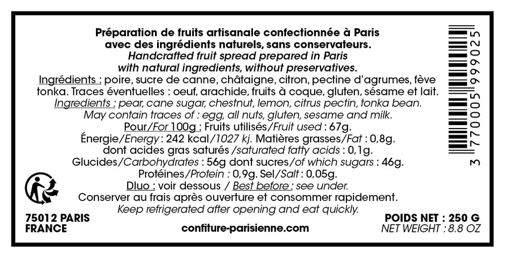 Chestnut Pear Tonka Bean Jam by Confiture Parisienne