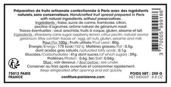 Paris Mon Amour French Jam – Strawberry, Raspberry, Geranium - Confiture Parisienne