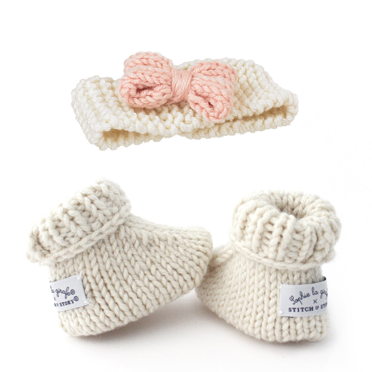 Sophie's Lily Bow & Booties knitting  Set | Rose quartz Stitch & Story