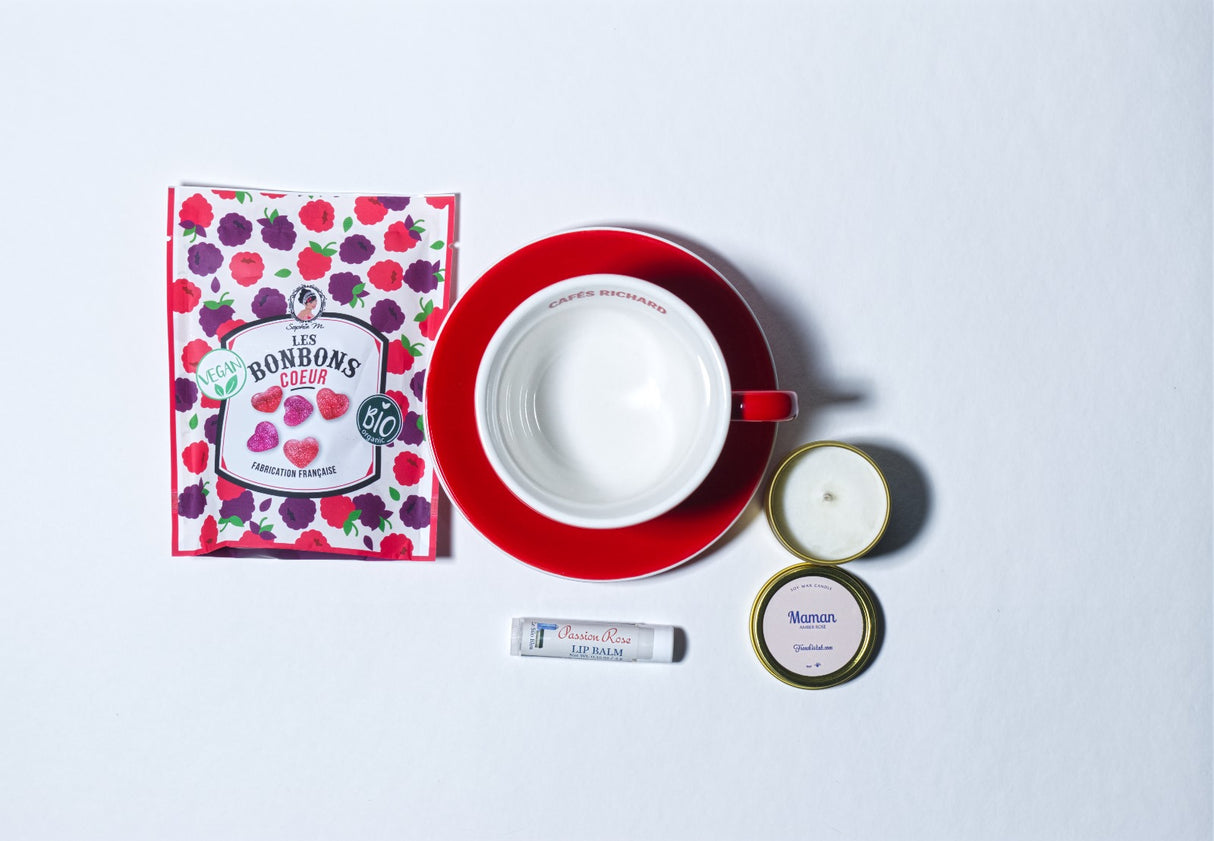 Mother’s Day Mug Gift – French Bistro Cup with Vegan Candies & Candle
