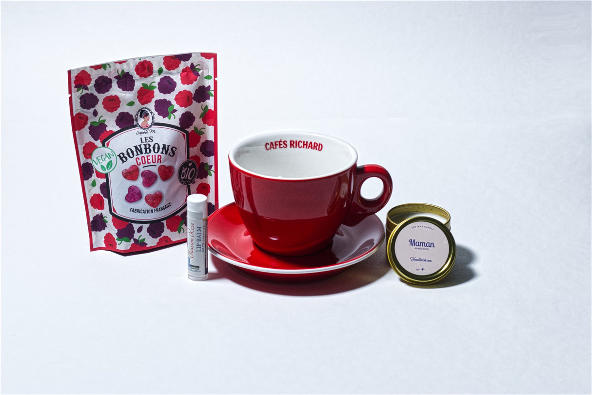 Mother’s Day Mug Gift – French Bistro Cup with Vegan Candies & Candle