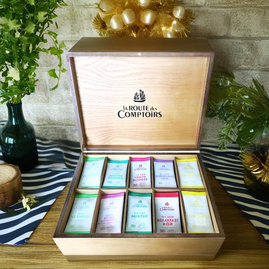 La Route des Comptoirs – Luxury Wooden Tea Chest (100 Organic Sachets)