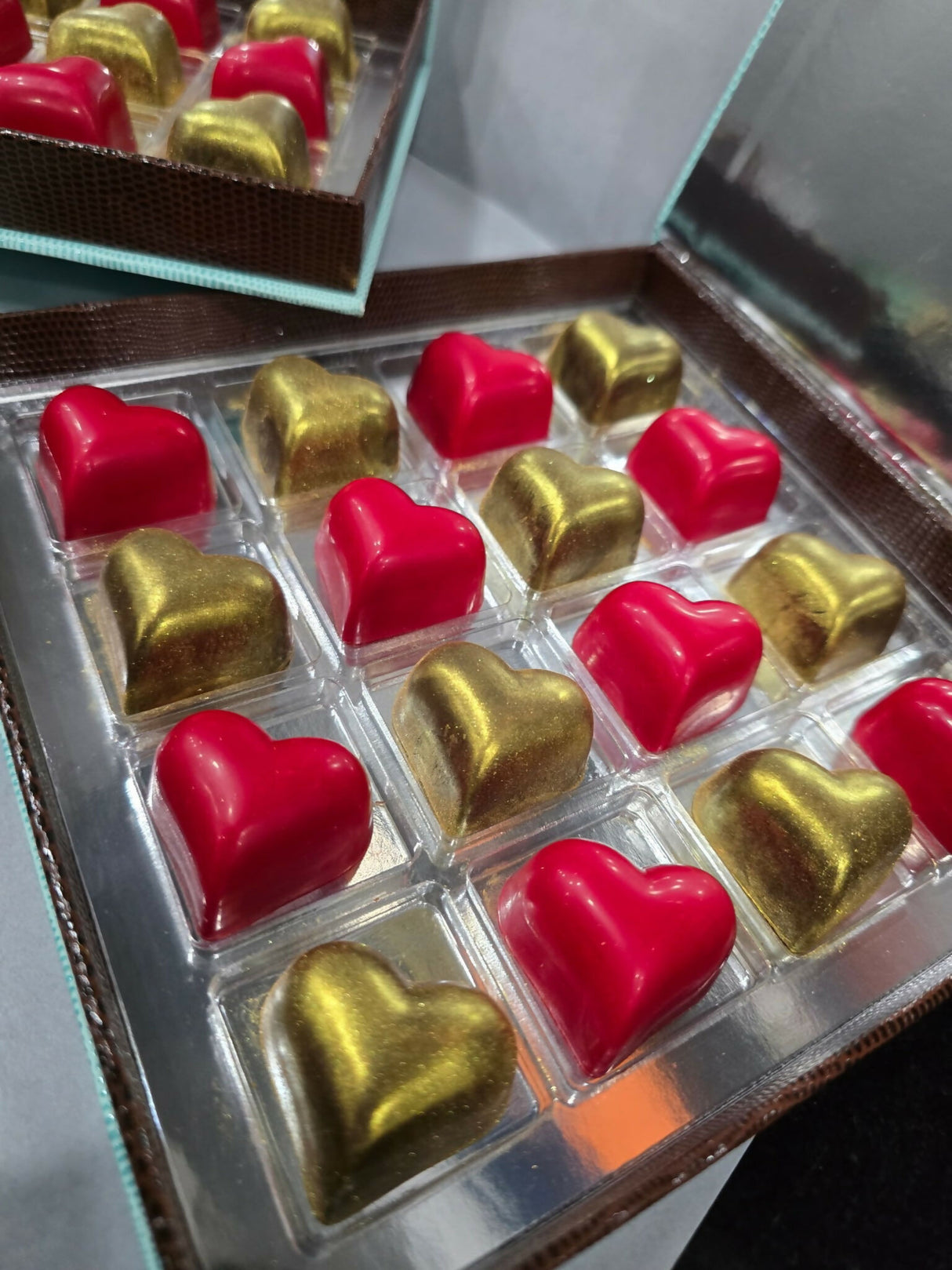 Artisanal Chocolate Hearts - Assortment of Gold and Red