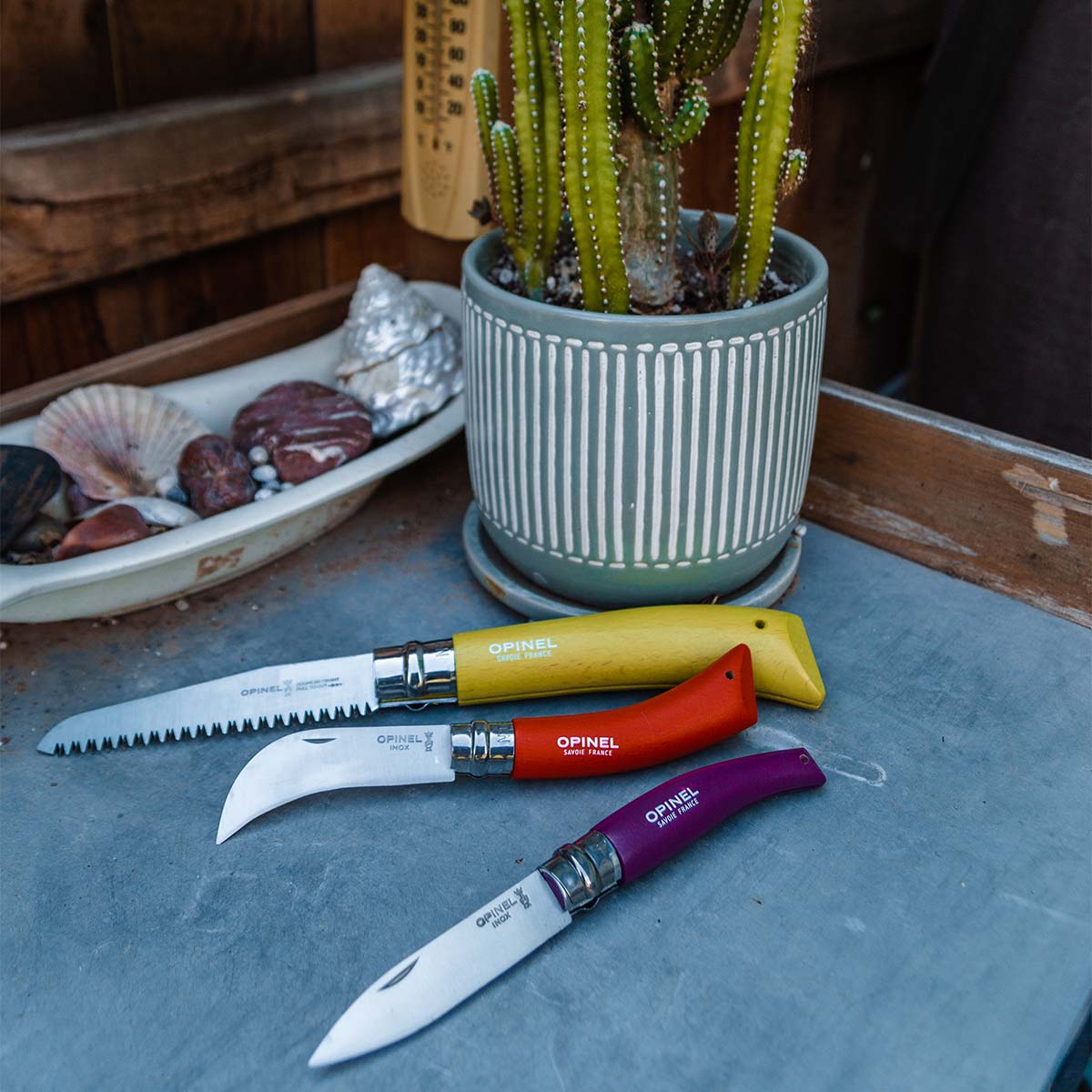 Stainless & Carbon Steel Garden Knife Trio - 3 Colors