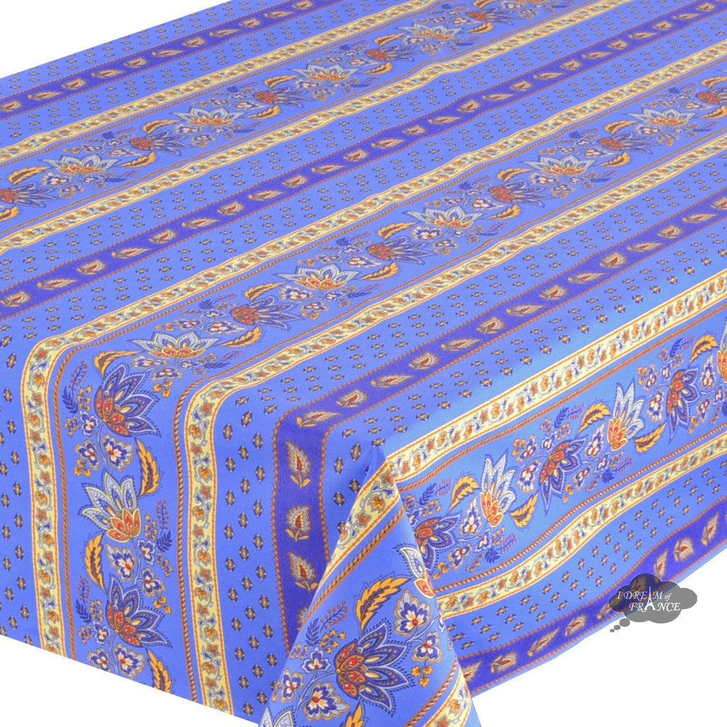 58" Square Lisa Blue Acrylic-Coated Cotton French Country Tablecloth by Le Cluny