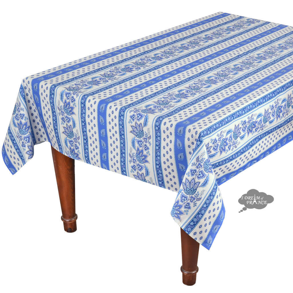 52x72" Rectangular Lisa White Acrylic-Coated Cotton French Country Tablecloth by Le Cluny