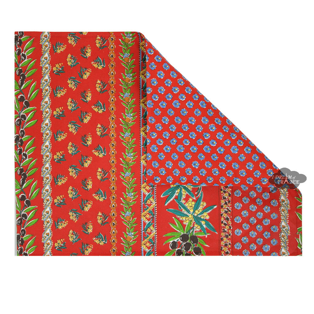 French Provencal placemat - Acrylic coated cotton - Spill-proof - Reversible - Olives red | Le Cluny