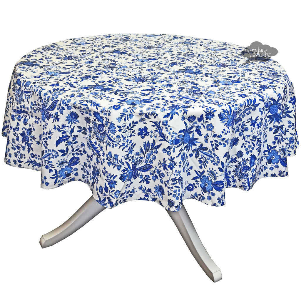 70" Round Versailles Blue Cotton French Tablecloth by Le Cluny