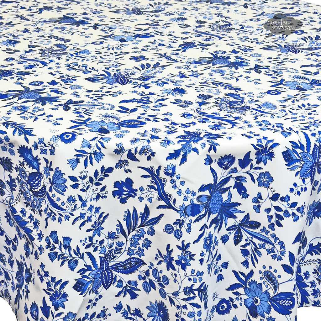 70" Round Versailles Blue Cotton French Tablecloth by Le Cluny