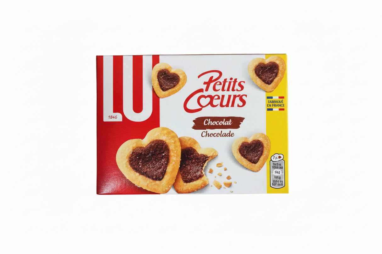 Box of LU Petit Beurre sugar cookies with heart shapes
