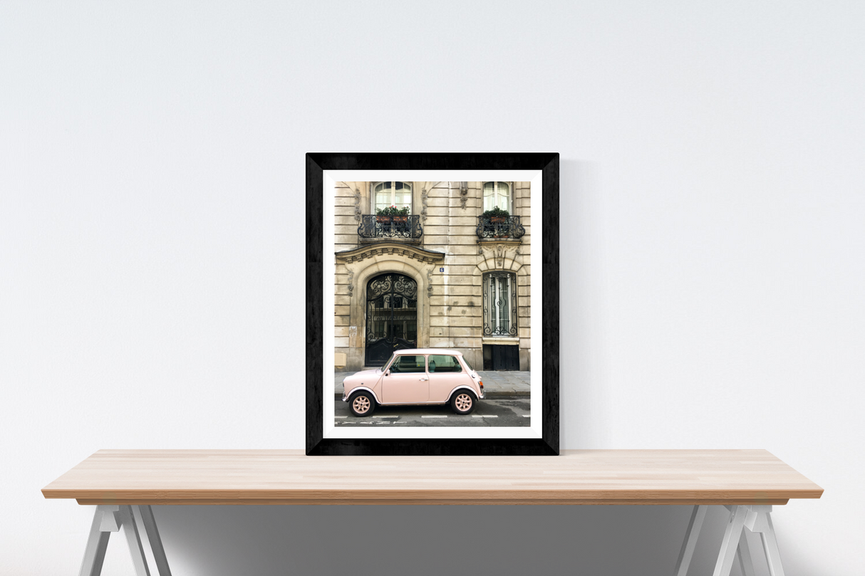 Pink Car on The Streets of Paris