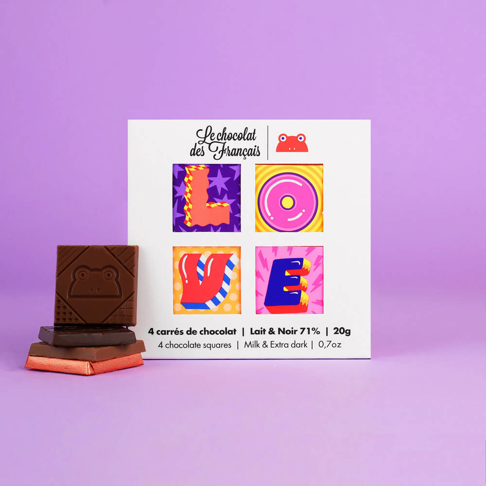 Love - Le Chocolat des Francais - 4 Chocolate Square Milk and Dark