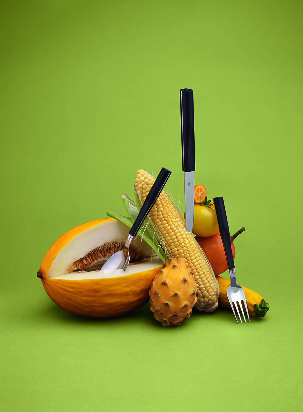 L'E by STARCK Colored Flatware with vegetables