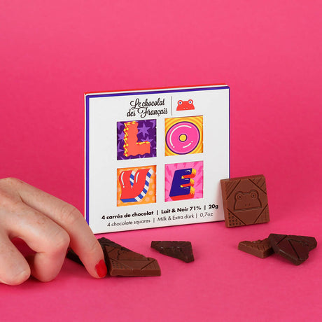 Love - Le Chocolat des Francais - 4 Chocolate Square Milk and Dark