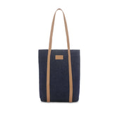 The Tote - Tote bag made from recycled denim with beige leather finish we