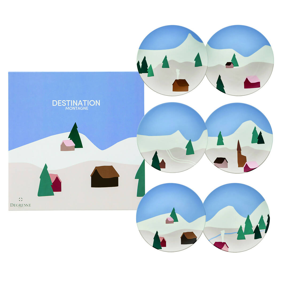 DESTINATION MONTAGNE - Set of 6 round plates 23 cm