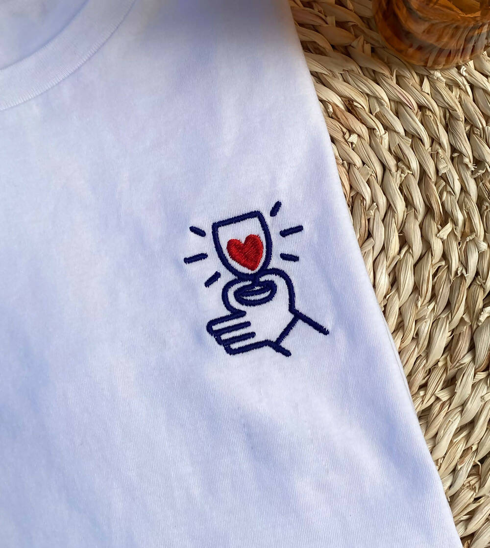 Embroidered T-shirt - Love and Wine